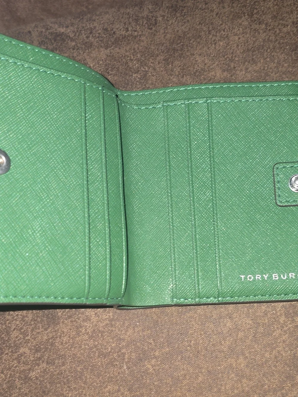 Authentic Tory Burch Robinson Mini Bifold Wallet - Green Saffiano Leather